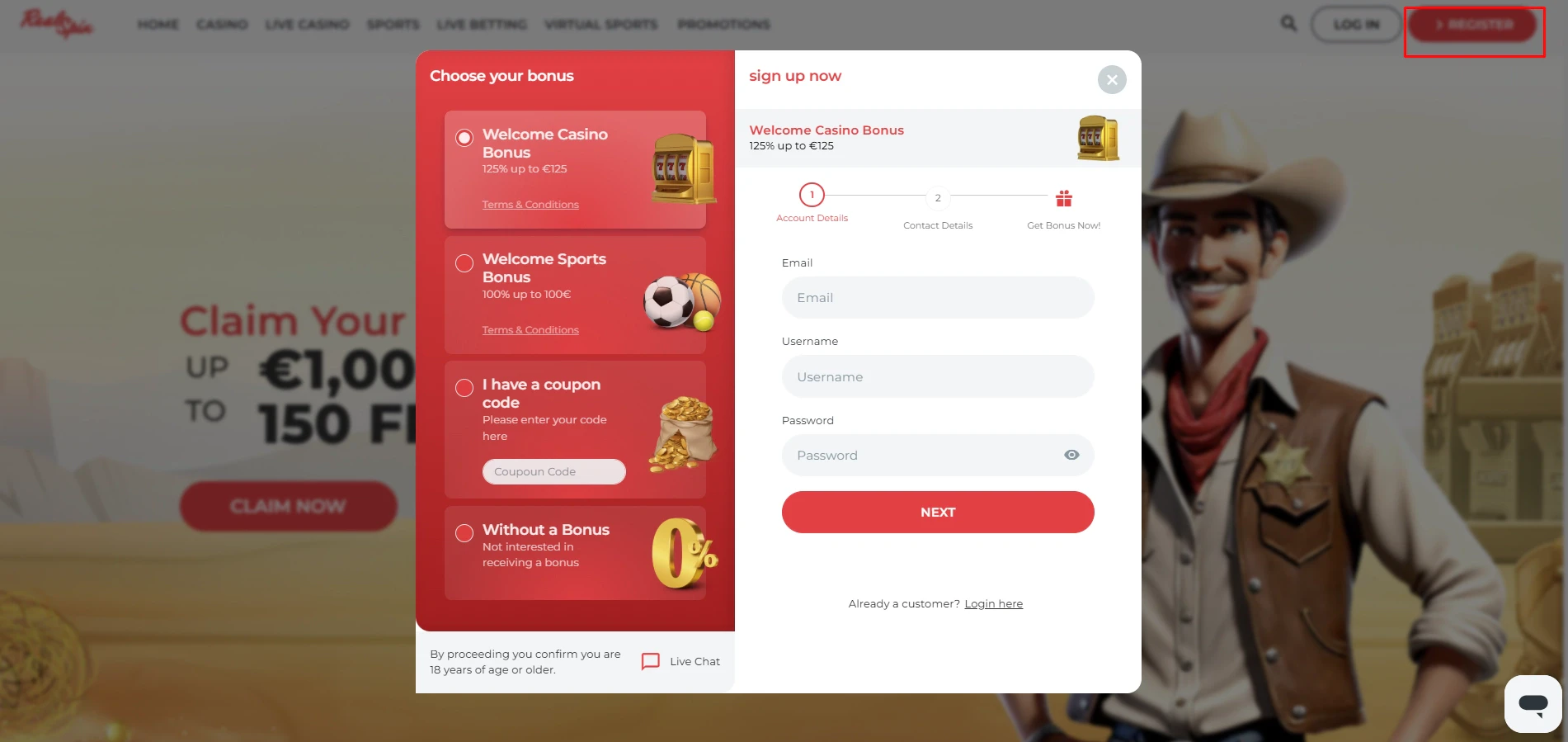 RealSpin Casino Registration