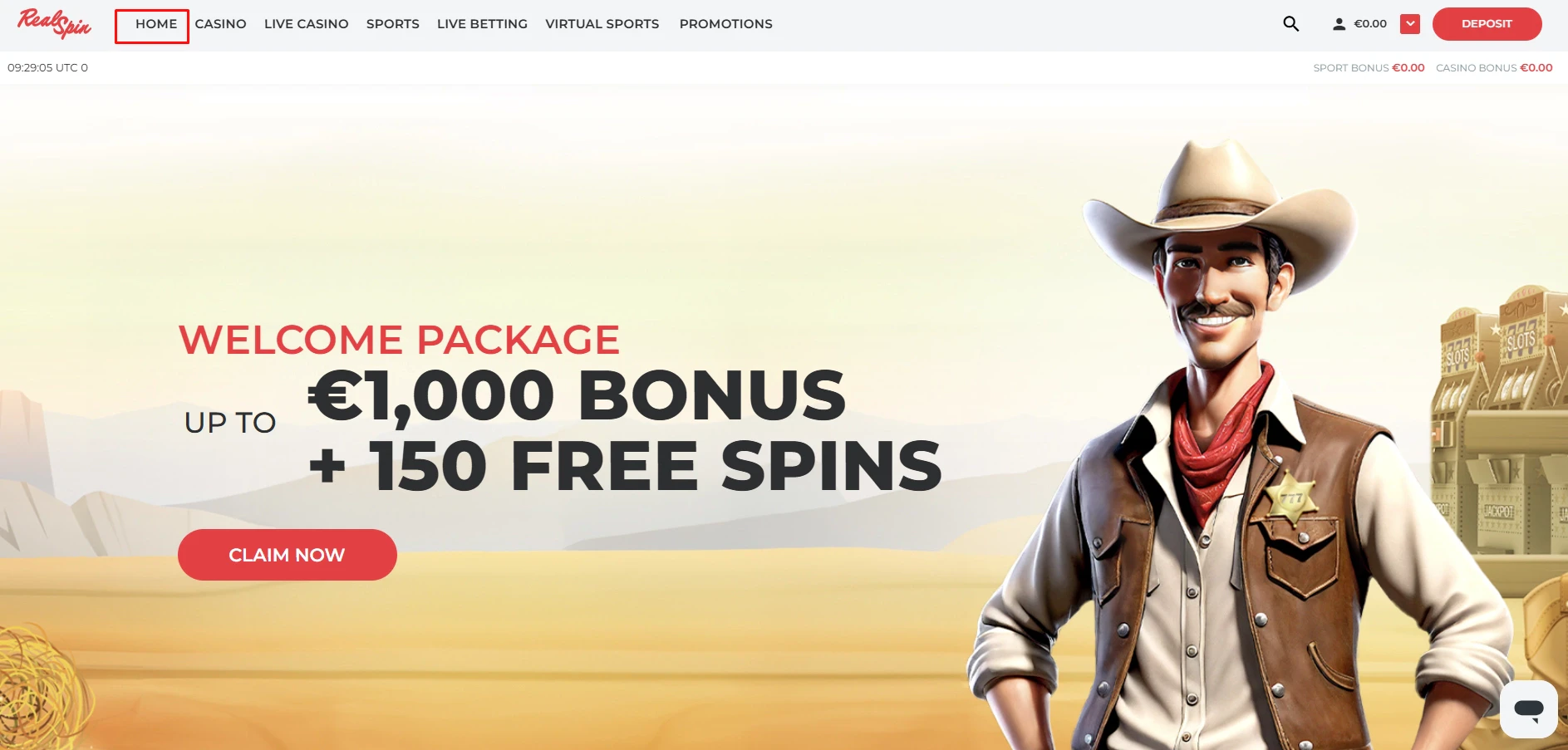 RealSpin Casino Home Page