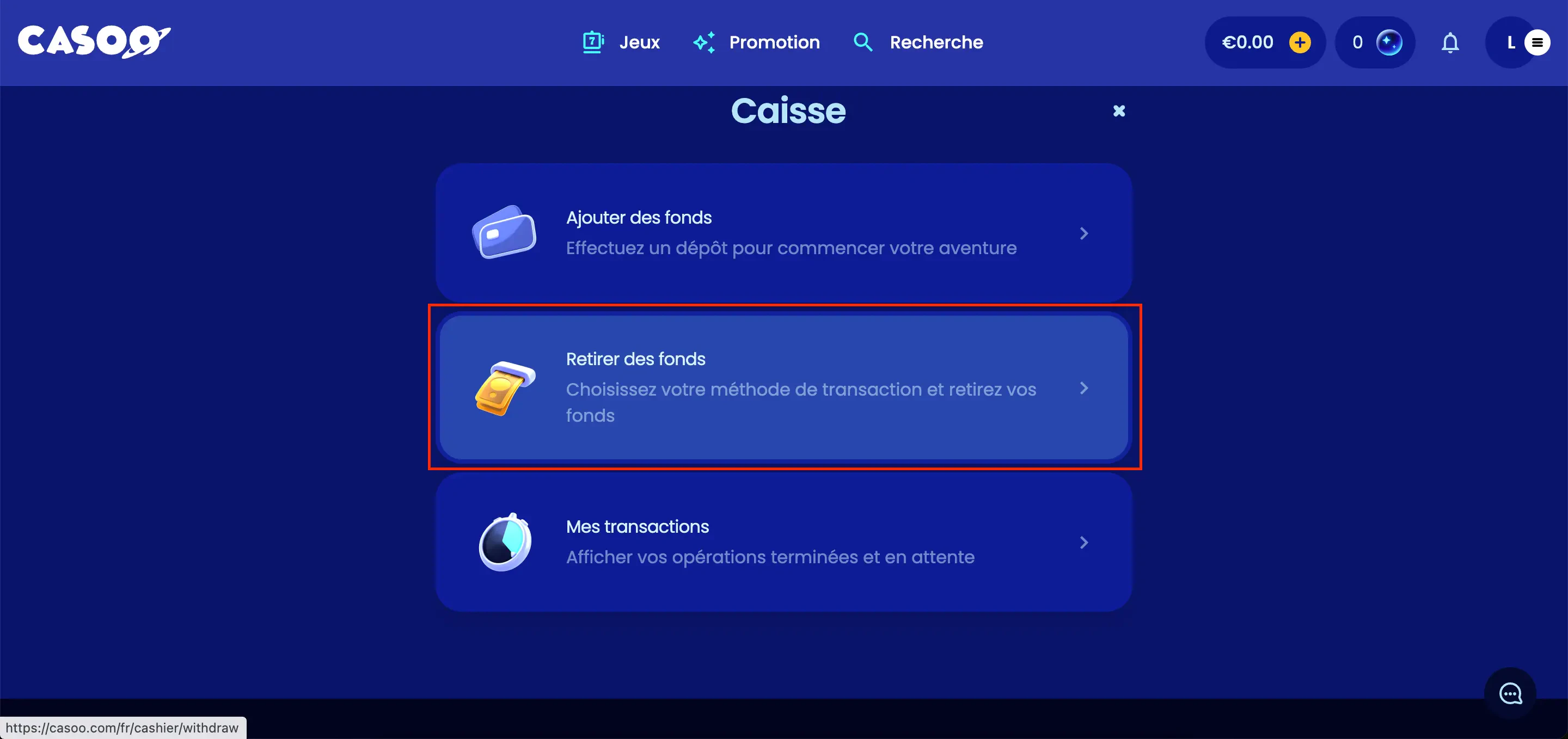 casoo retrait